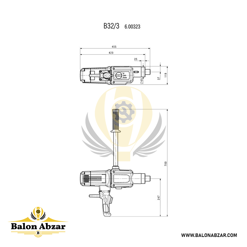  ابعاد دریل مگنت 32 میلیمتر متابو مدل B32/3 با گارانتی 