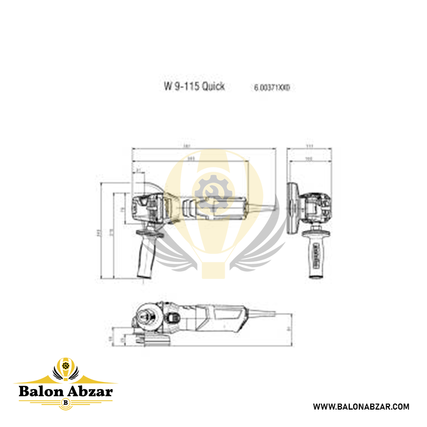  ابعاد دقیق مینی فرز متابو مدل W 9-115 Quick 