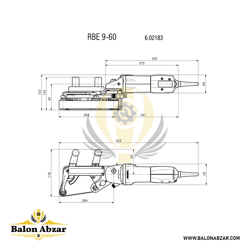  ابعاد سنباده نواری متابو مدل RBE 9-60 Set 