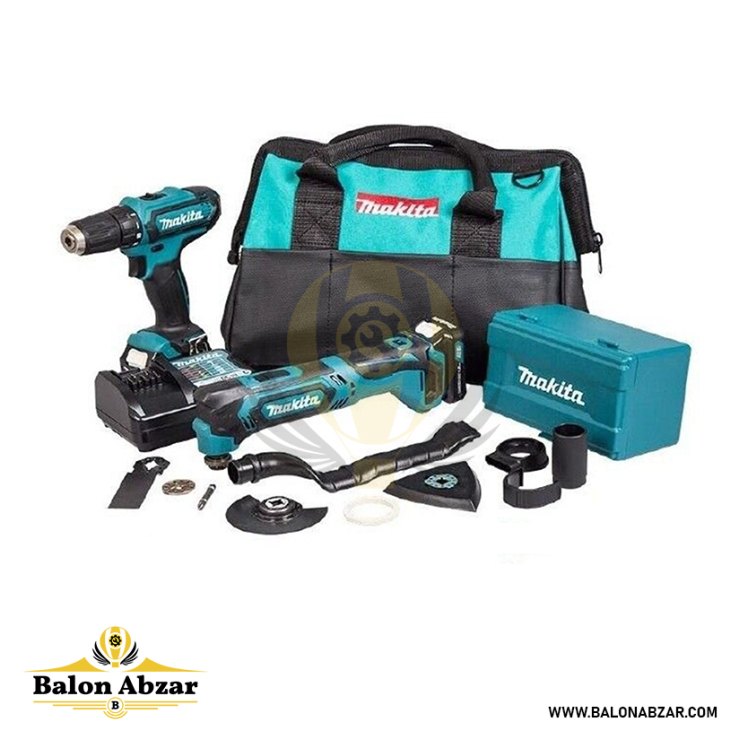ست مولتی مستر و دریل شارژی 12 ولت ماکیتا مدل CLX206SMX2 مدل CLX206SMX2 با اقلام همراه 