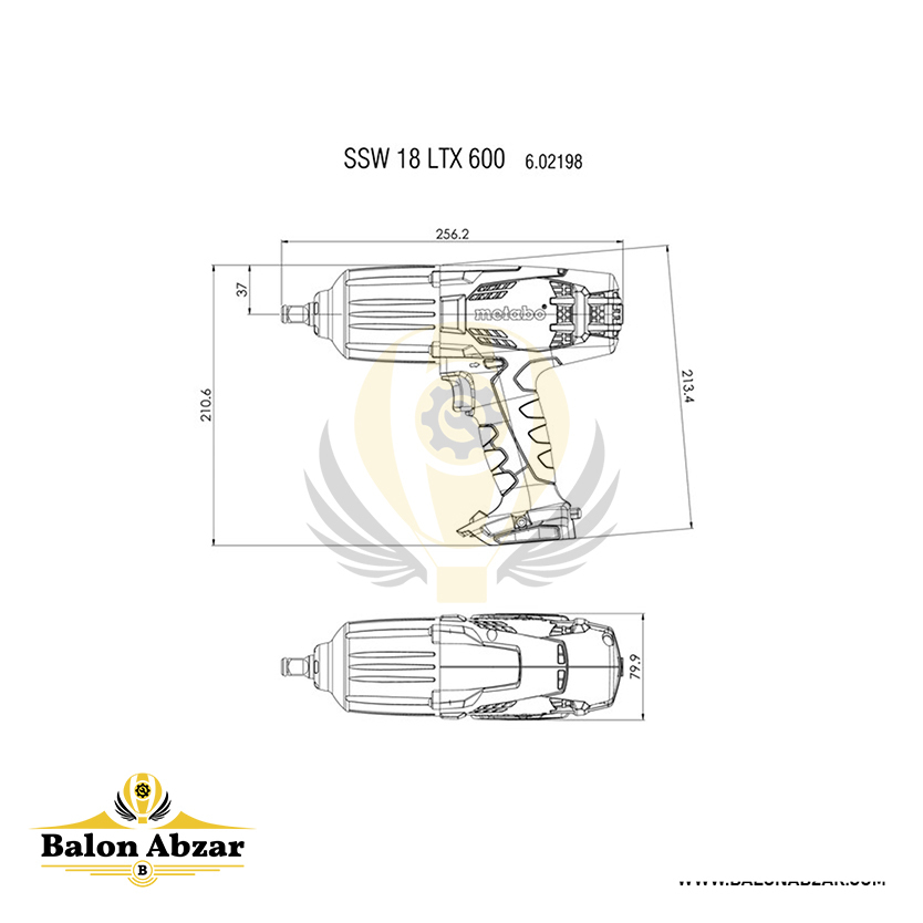  ابعاد دقیق بکس شارژی 18 ولت متابو مدل SSW 18 LTX 600 با گارانتی 18 ماهه 