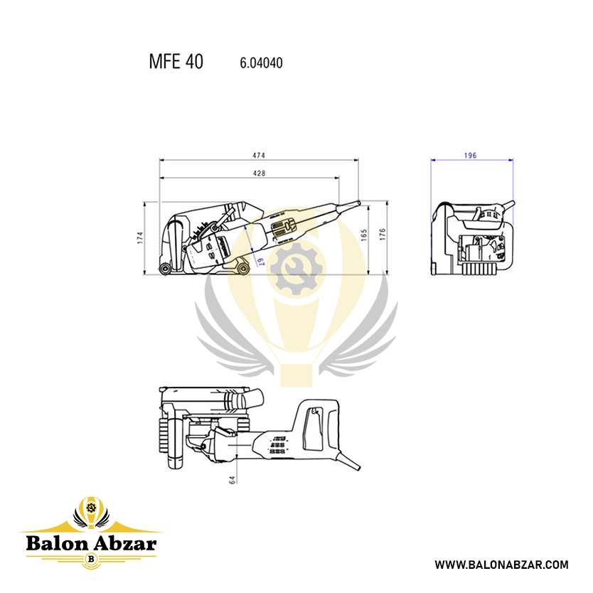  ابعاد دقیق شیار زن متابو مدل MFE 40 