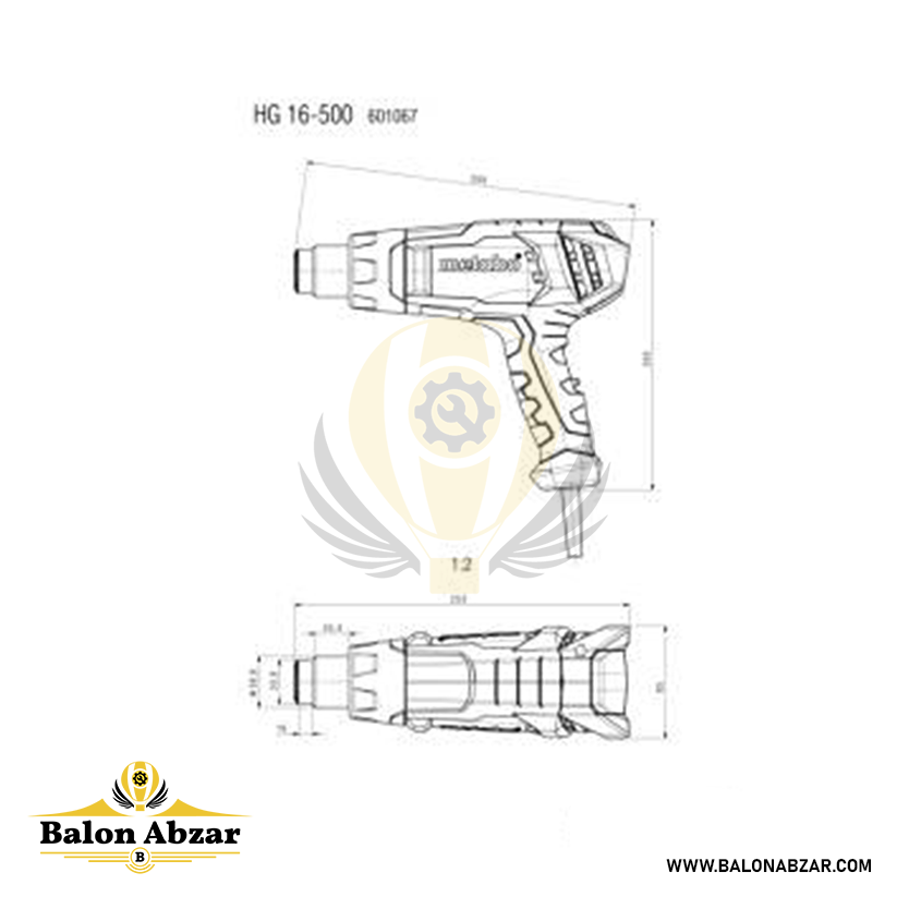  ابعاد دقیق سشوار صنعتی متابو مدل HG 16-500 