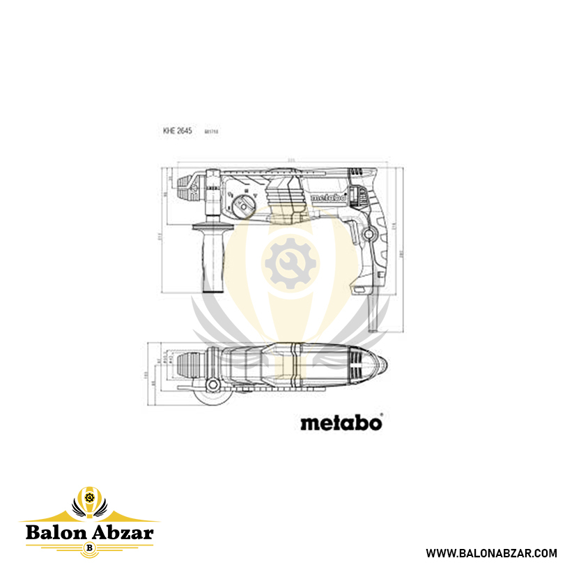  مشخصات و ابعاد دریل بتن کن 3 کیلویی متابو مدل KHE 2645 با گارانتی 18 ماهه 