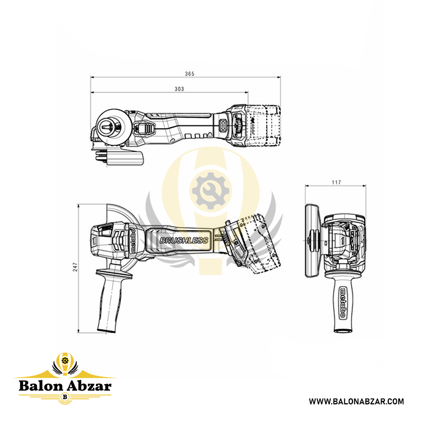  ابعاد دقیق مینی فرز شارژی متابو مدل WVB 18 LT BL 11-125 QUICK 