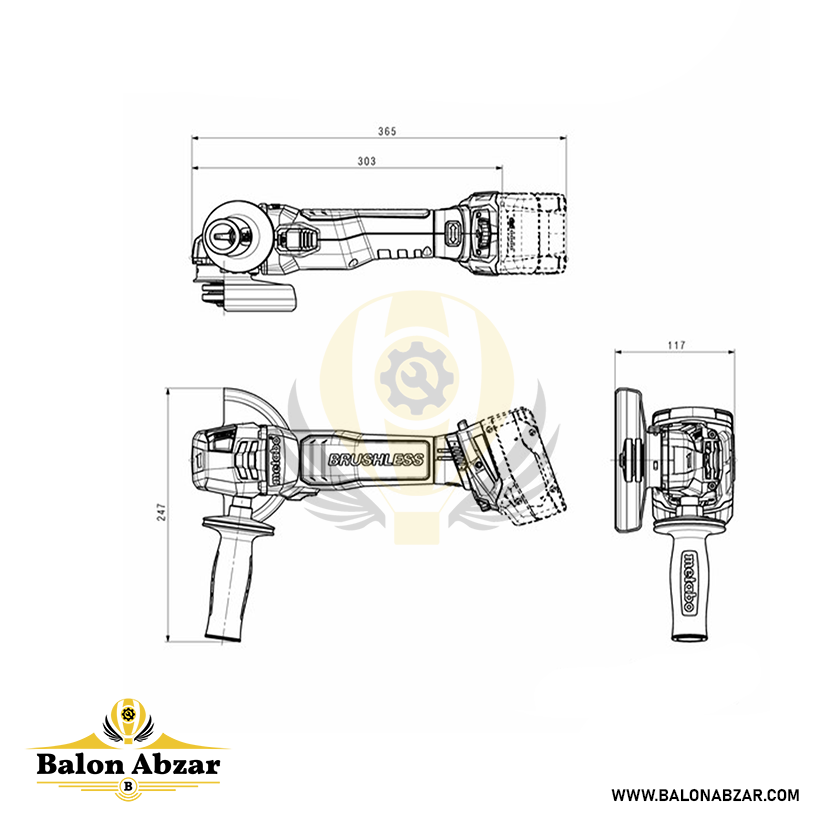  ابعاد دقیق مینی فرز شارژی متابو مدل WB 18 LT BL 11-125 QUICK 