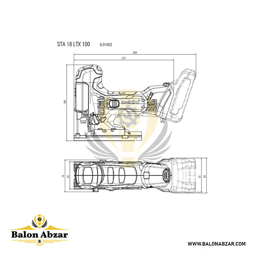  ابعاد دقیق اره عمود بر شارژی متابو مدل STA 18 LTX 