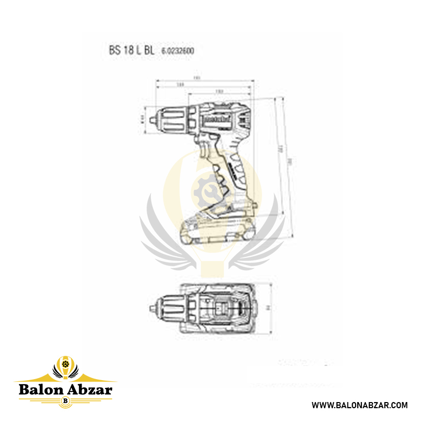  ابعاد دقیق دریل شارژی 18 ولت متابو مدل BS 18 L BL با گارانتی 18 ماهه 