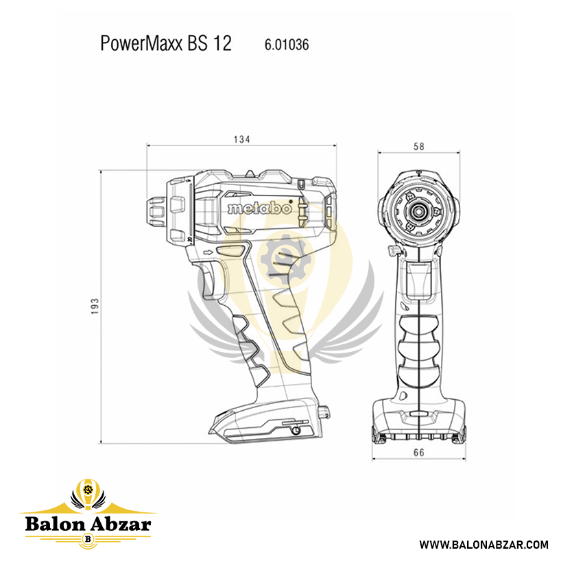  ابعاد دقیق دریل شارژی متابو مدل 12 PowerMaxx BS بدون سه نظام 