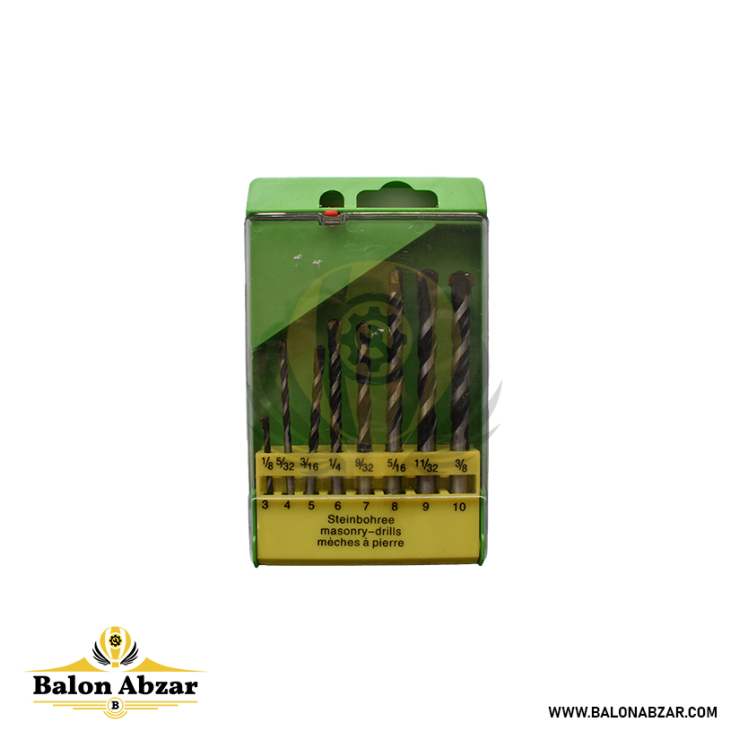 ست مته الماسه شیار دوبل جعبه ای سری 8 عددی سایز 3 تا 10 میلیمتر ولف