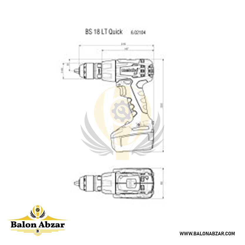  ابعاد دقیق دریل شارژی 18 ولت متابو مدل BS 18 LT Q با گارانتی 18 ماهه 