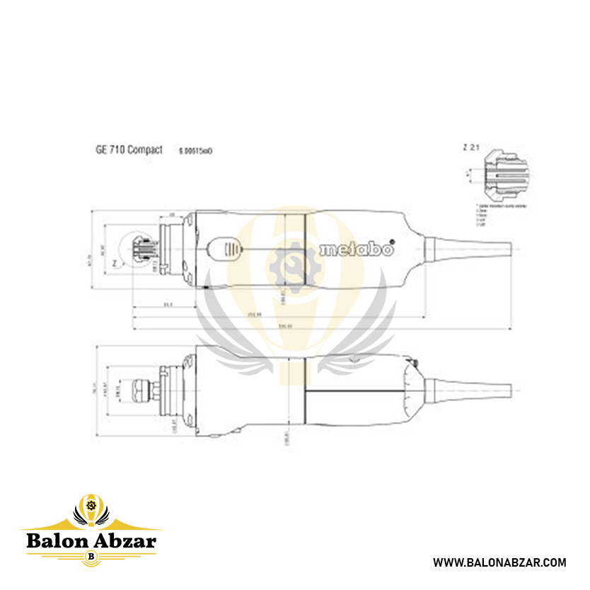  ابعاد دقیق فرز انگشتی گلو بلند شارژی متابو مدل GA 18 LTX G با گارانتی 18 ماهه 