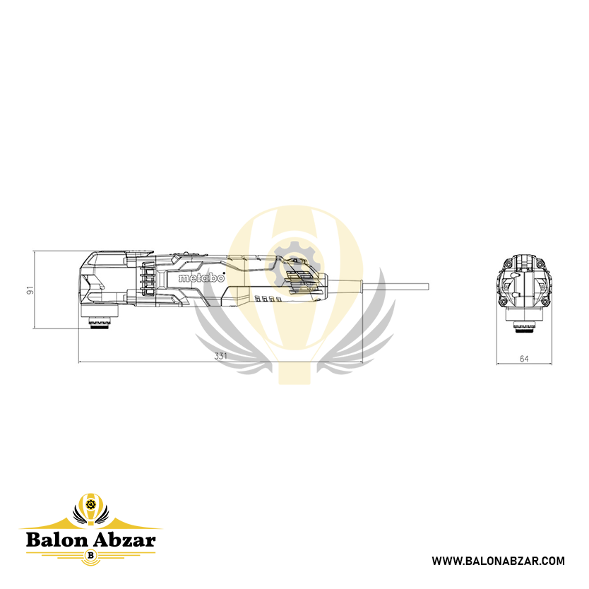  ابعاد دقیق اره مولتی مستر متابو مدل MT 400 Q Set 