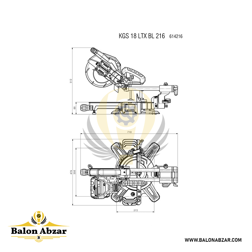  ابعاد فارسی بر شارژی 18 ولت متابو مدل KGS 18 LTX 216 با گارانتی 18 ماهه 