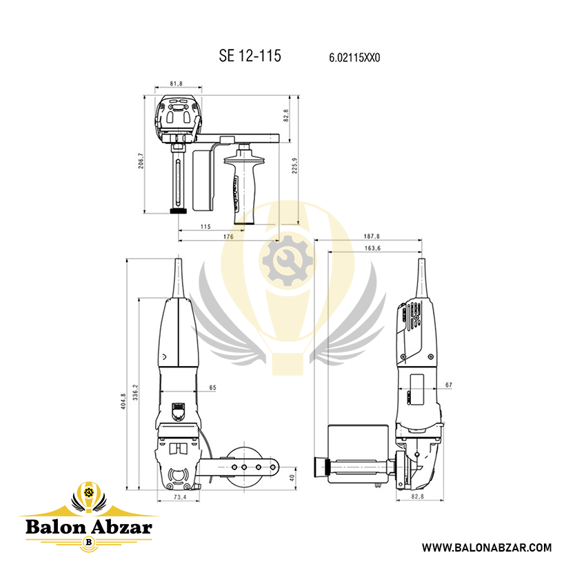  ابعاد دقیق پولیش غلطکی متابو مدل SE 12-115 Set 