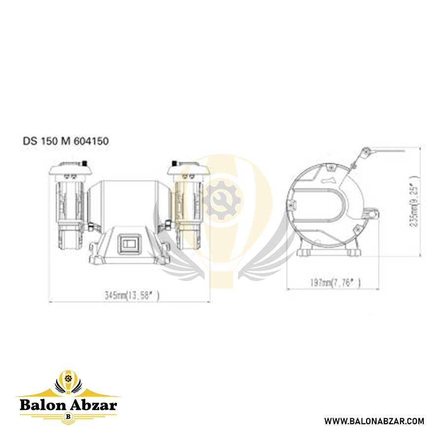  ابعاد سنگ رومیزی 150 میلمتر متابو مدل DS 150 