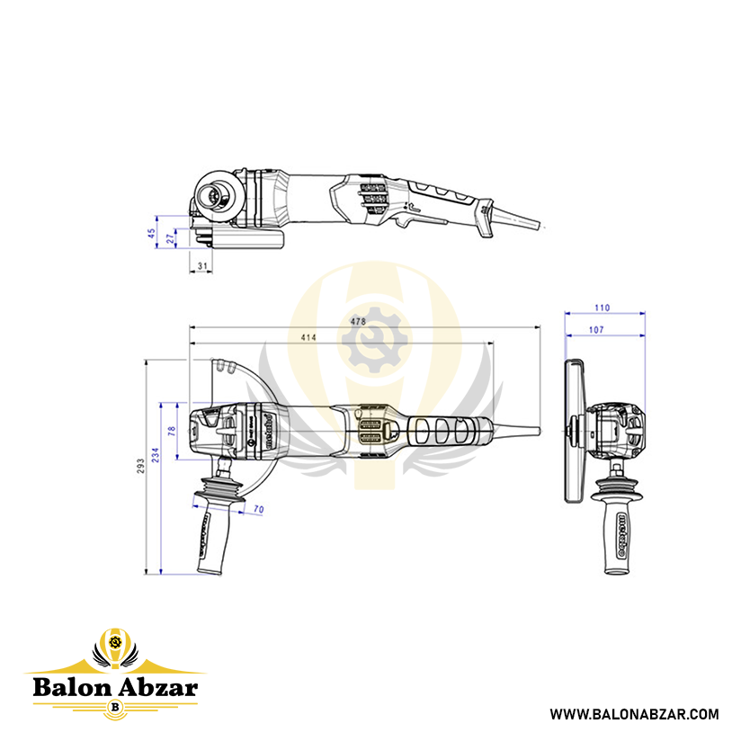  ابعاد دقیق فرز آهنگری متابو مدل WEPBA 19-180 QUICK RT 